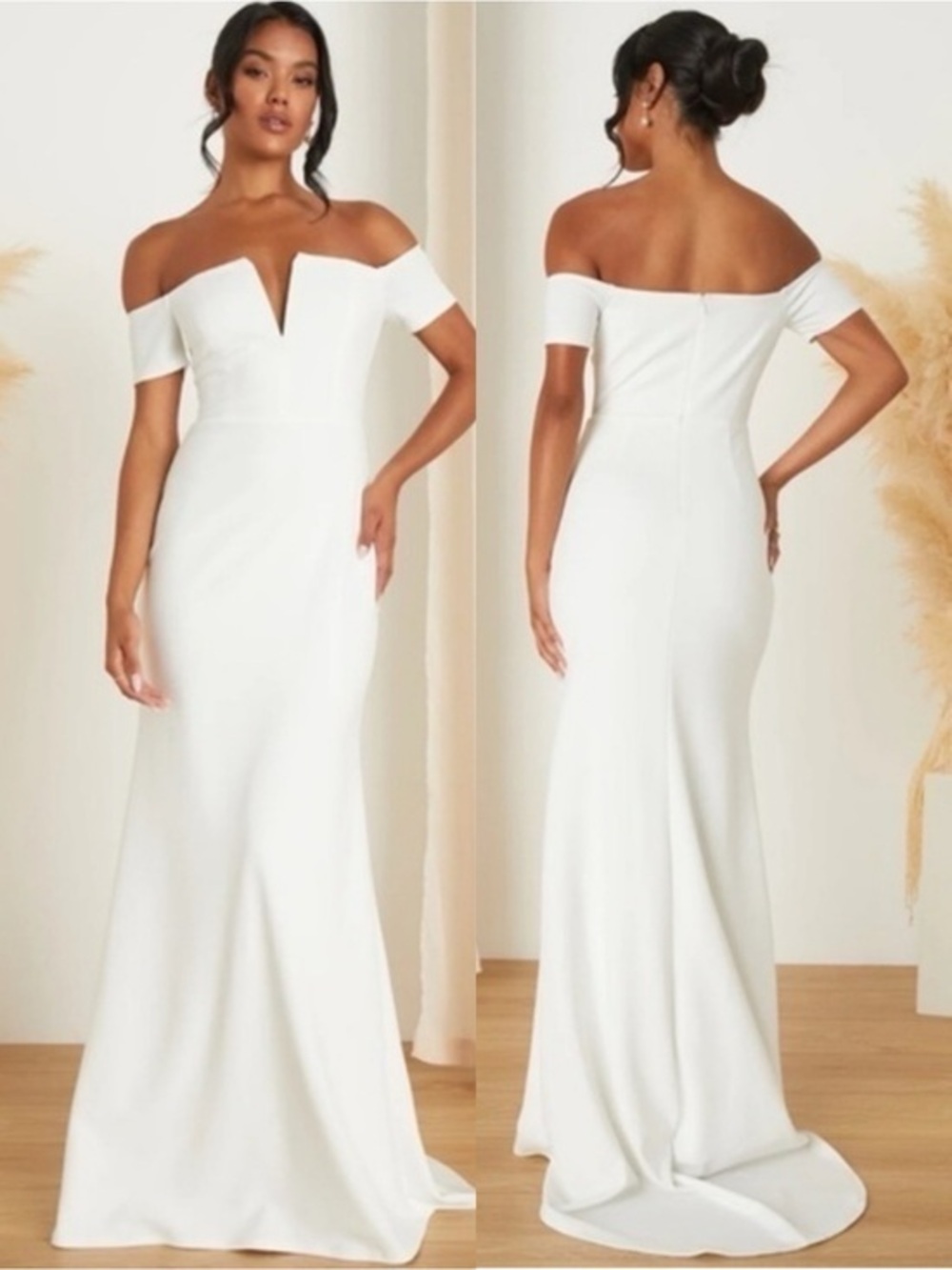 NWT Lulu’s Loveliest Aura White Off-the-Shoulder Mermaid Maxi Wedding Dress Chic